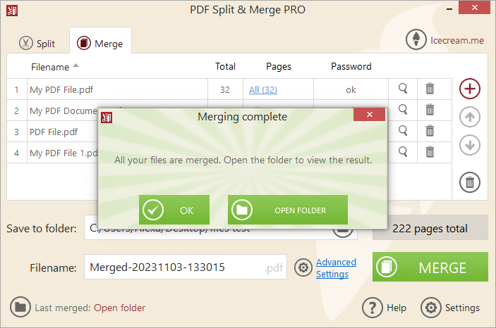 Notification that PDF files are merged Notification that PDF files are merged